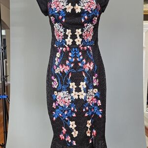 Guess Black Dress with Floral Embroidery